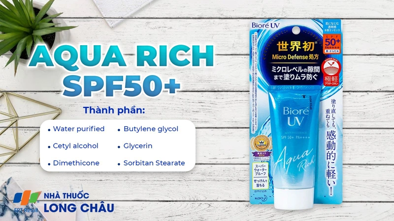 Tinh chất chống nắng vi điểm màng nước Bioré UV Aqua Rich SPF50+ PA++++ dưỡng ẩm cho mặt, cổ, vai (50g)