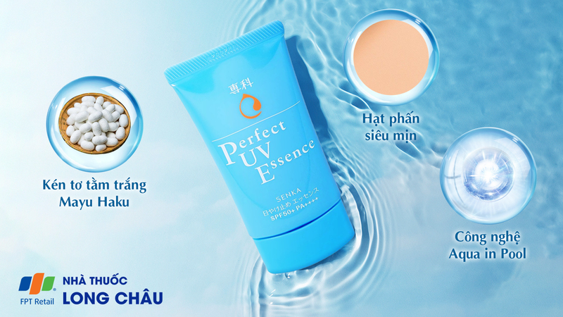 Chống nắng dạng Essence Senka Perfect UV Essence SPF50+ PA++++ dành cho mặt, nâng tông da (50g)