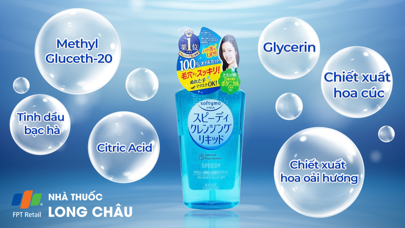 Nước tẩy trang Softymo Speedy Cleansing Liquid Kosé làm sạch nhanh lớp trang điểm trên da (230ml)